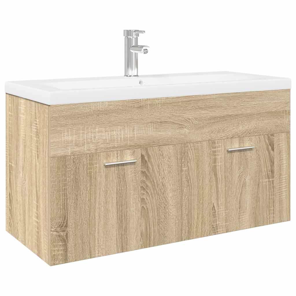 Bathroom Sink Cabinet with Built-in Basin Sonoma Oak